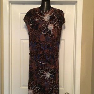 Dark Floral Faux Wrap Cap Sleeve Midi Dress Tie Waist Purple Burgundy